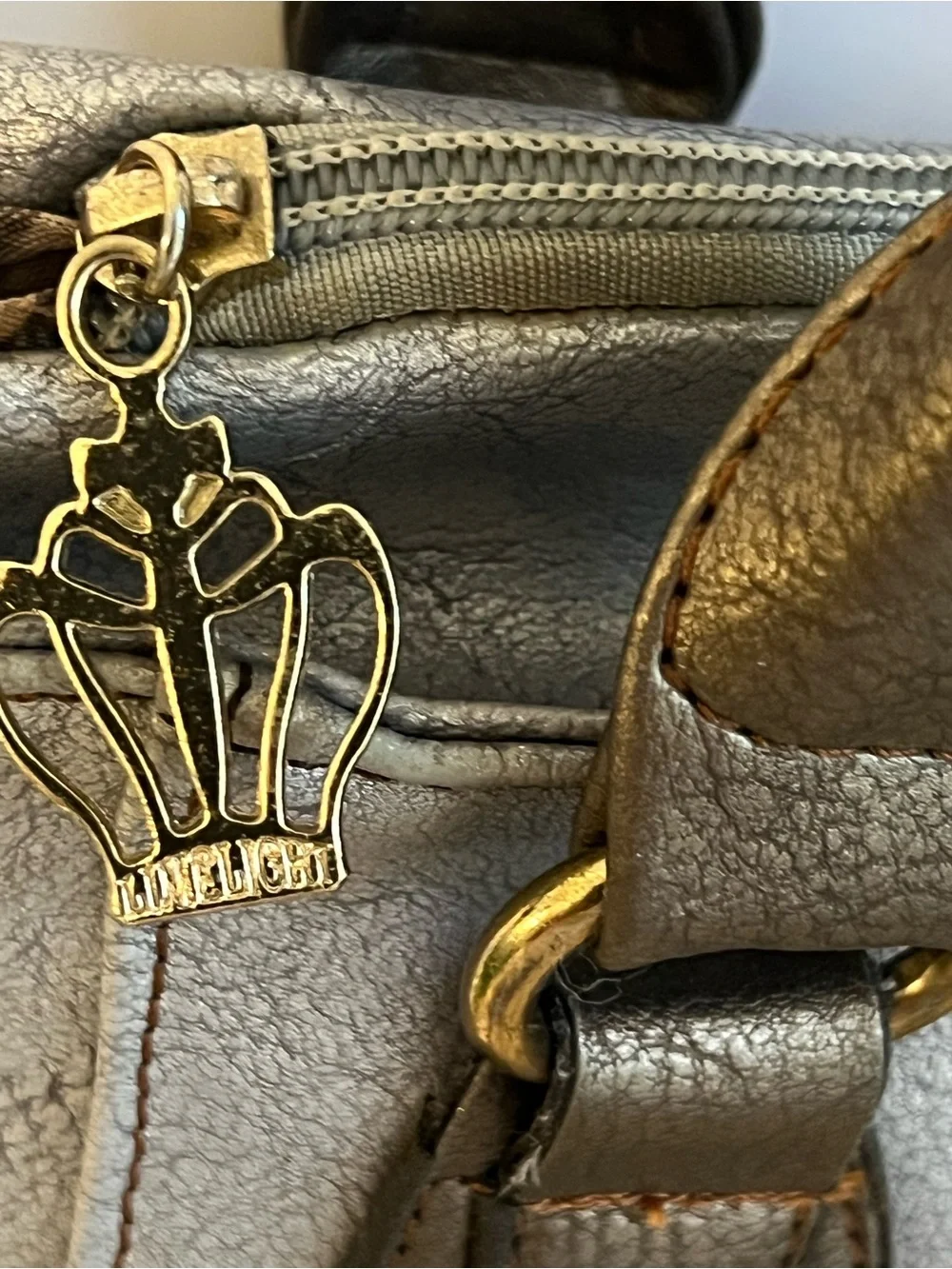 Limelight Metallic Silver Tote Bag, Brown Trim, Braided Detail & Floral Lining - Picture 2 of 16